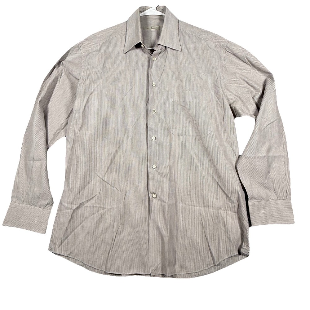 ERMENEGILDO ZEGNA Dress Shirt Mens Size 39 Button Up Stripe Purple Long Sleeve